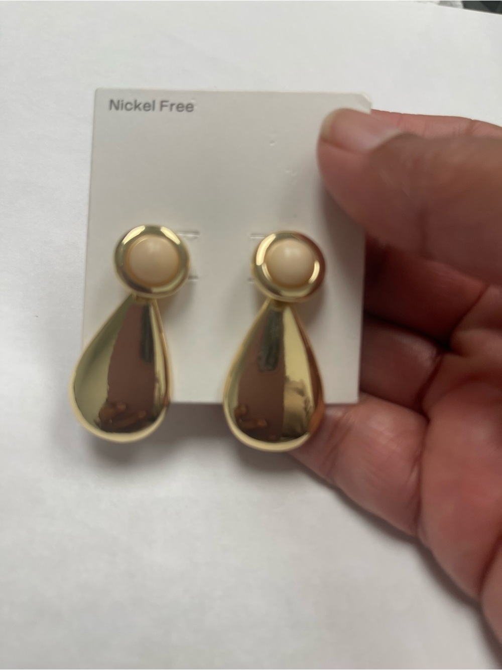 Gold Teardrop Dangle Earrings with Cream Accent - Unbranded